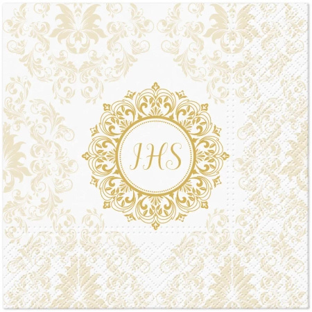 Communion 3-layer napkins, white and gold, 1/4, 33 x 33 cm 20 pcs.
