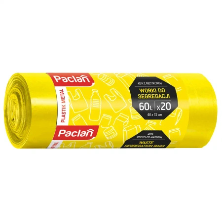 Worki do segregacji plastiku żółte Paclan 60L, 50 x 72 cm, 20 szt.
