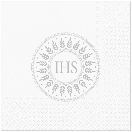 Communion 3-layer napkins, white and silver, 1/4, 33 x 33 cm 20 pcs.
