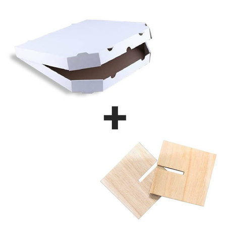 KIT: Pizza box, beveled corners, white 32 x 32 x 3.5 cm 100 pcs. + support 100 pcs.