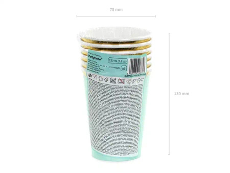 Kubki papierowe Miętowe, 220 ml, 6 szt.