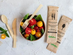 PREMIUM wooden cutlery set fork, knife + napkin 50 pcs.