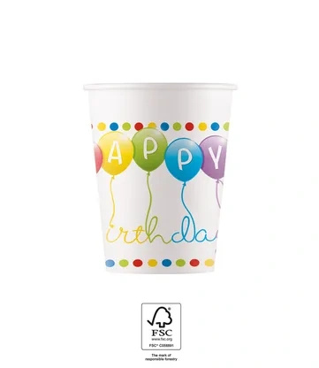 Paper cup “Happy Birthday” 200 ml 8 pcs