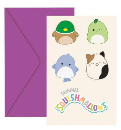 Zaproszenia z kopertą "Squishmallows", 6 szt.