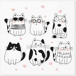 3-ply napkins "Meow Hearts", 1/4, 33 x 33 cm 20 pcs