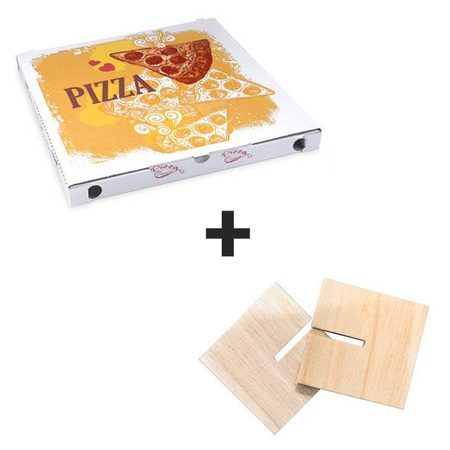 KIT: Pizza box 34.5 x 34.5 x 3 cm 100 pcs. + support 100 pcs.