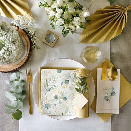 Premium Airlaid napkins, "Golden Eucalyptus", 1/4, 40 x 40 cm 12 pcs.