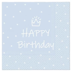 Serwetki 3-warstwowe "Birthday Blue", 1/4, 33 x 33 cm 20 szt.